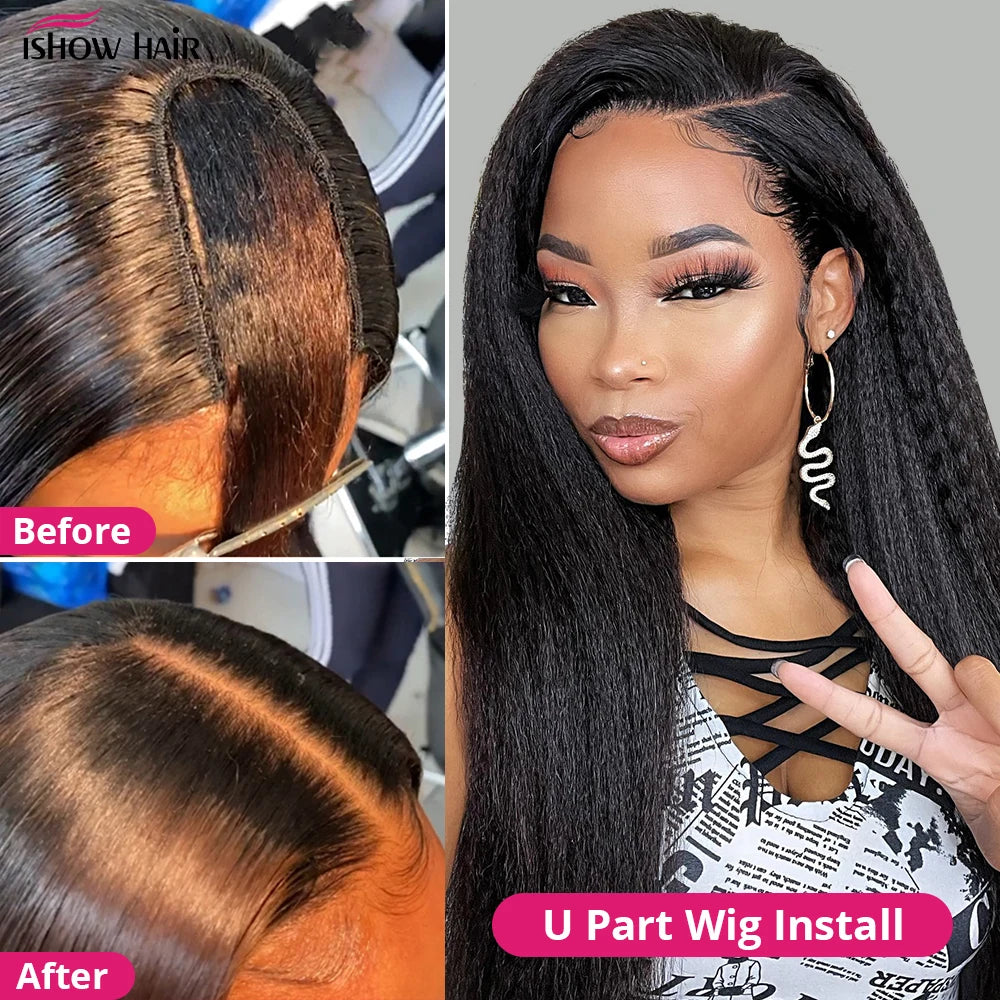 Ishow U Part Wig Human Hair 250 Density Straight Human Hair Wigs Cheap No Leave Out Brazilian Full Machine Made U Shape Wig