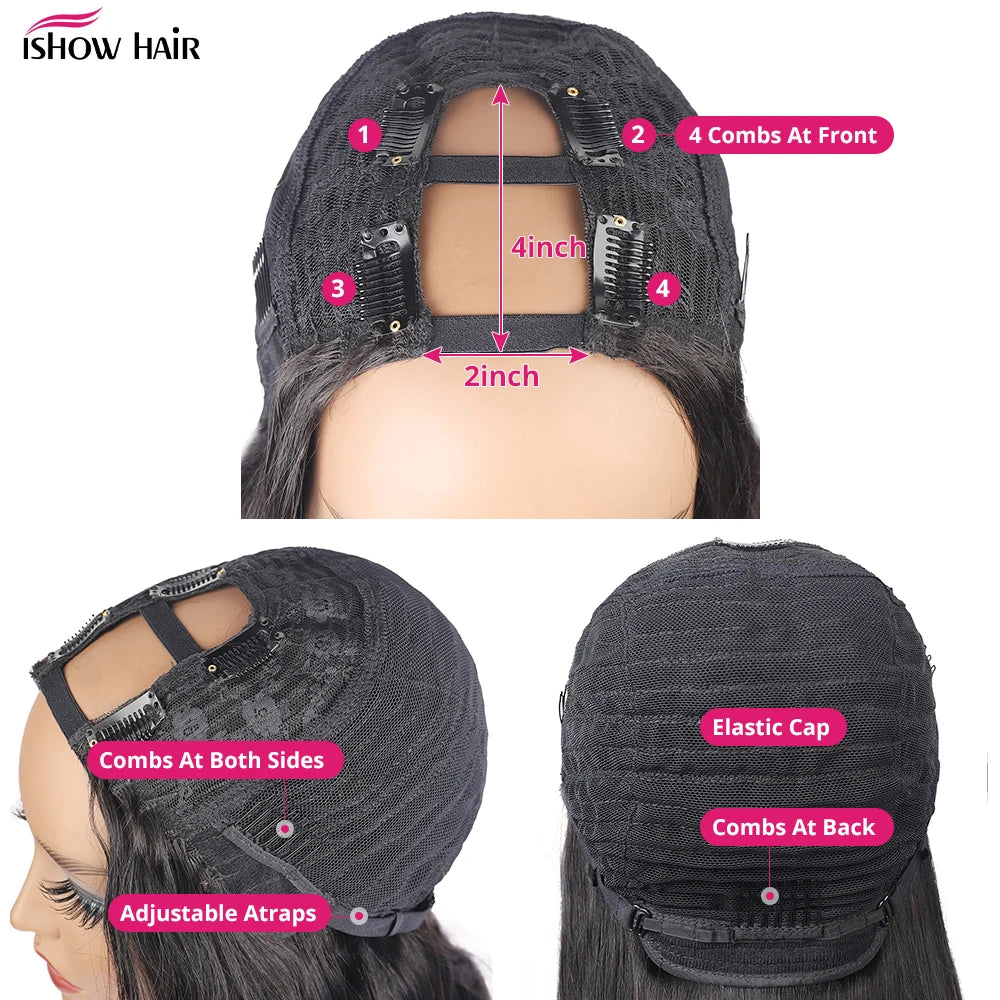 Ishow U Part Wig Human Hair 250 Density Straight Human Hair Wigs Cheap No Leave Out Brazilian Full Machine Made U Shape Wig