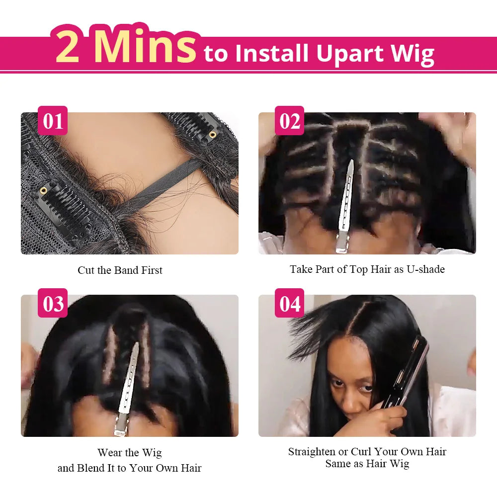 Ishow U Part Wig Human Hair 250 Density Straight Human Hair Wigs Cheap No Leave Out Brazilian Full Machine Made U Shape Wig