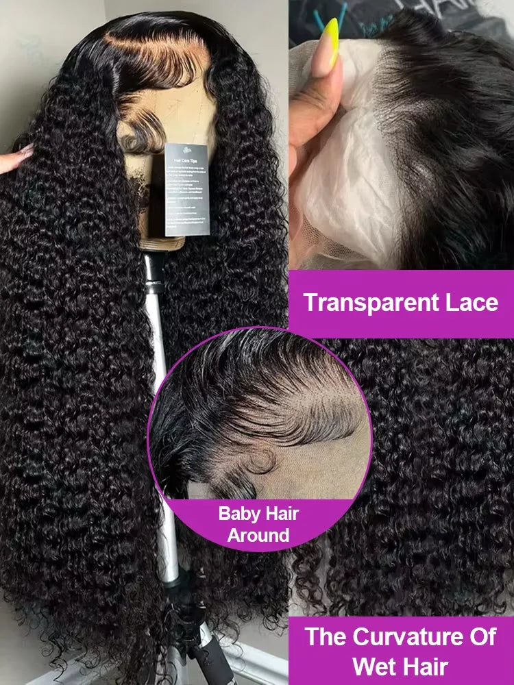 13x6 Human Hair Wigs Natural Color 13x4 HD Transparent Lace Frontal Wigs For Wo Deep Wave Lace Front Human Hair 220 density Wigs