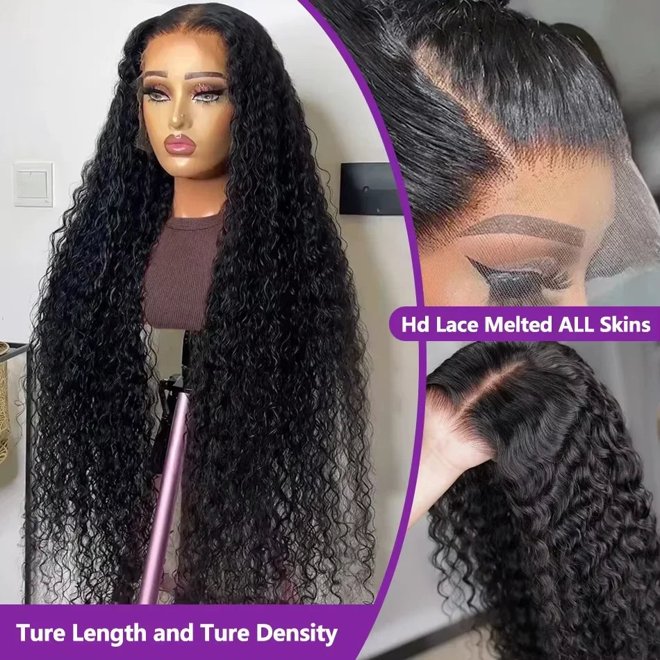 13x6 Human Hair Wigs Natural Color 13x4 HD Transparent Lace Frontal Wigs For Wo Deep Wave Lace Front Human Hair 220 density Wigs