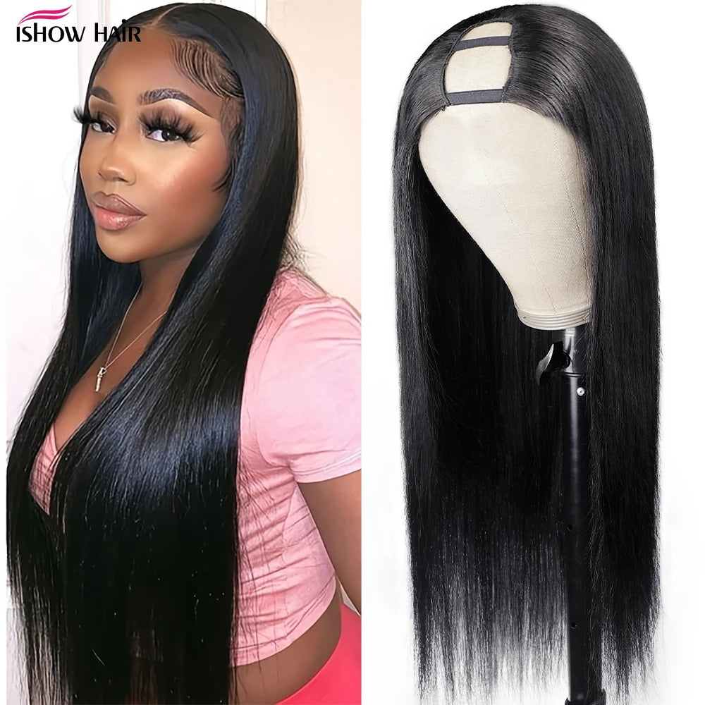 Ishow U Part Wig Human Hair 250 Density Straight Human Hair Wigs Cheap No Leave Out Brazilian Full Machine Made U Shape Wig