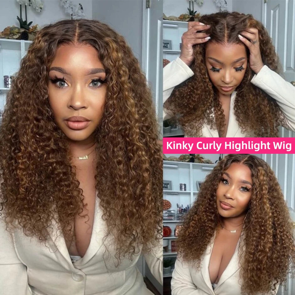 Yawawe hair Glueless wig human hair wigs Kinky Curly Highlight Ombre Blonde HD glueless wig human hair ready to wear Curly wigs